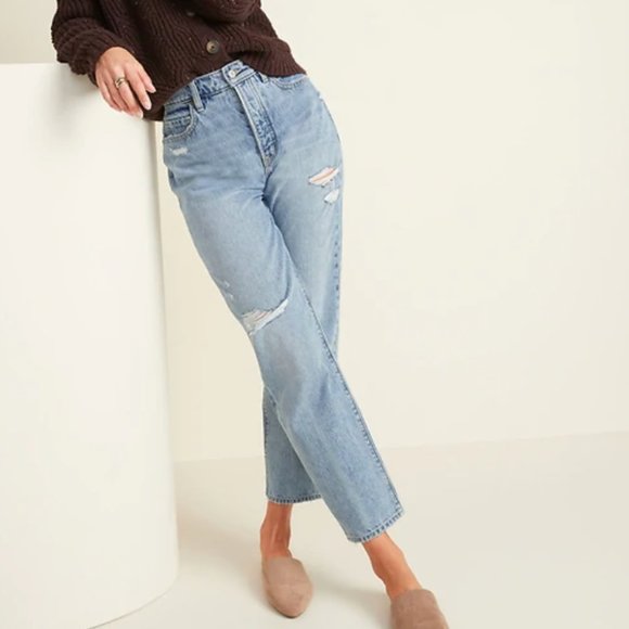 GAP Denim - High-Waisted Sky-Hi Straight Rigid Ripped Jeans